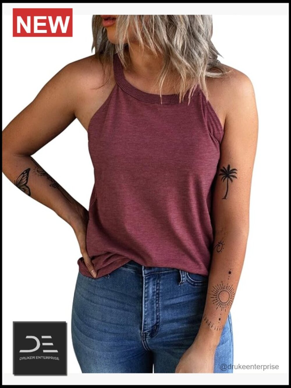 Women's Sleeveless Halter Tank Top Cotton Blend Crew Neck Casual Cami